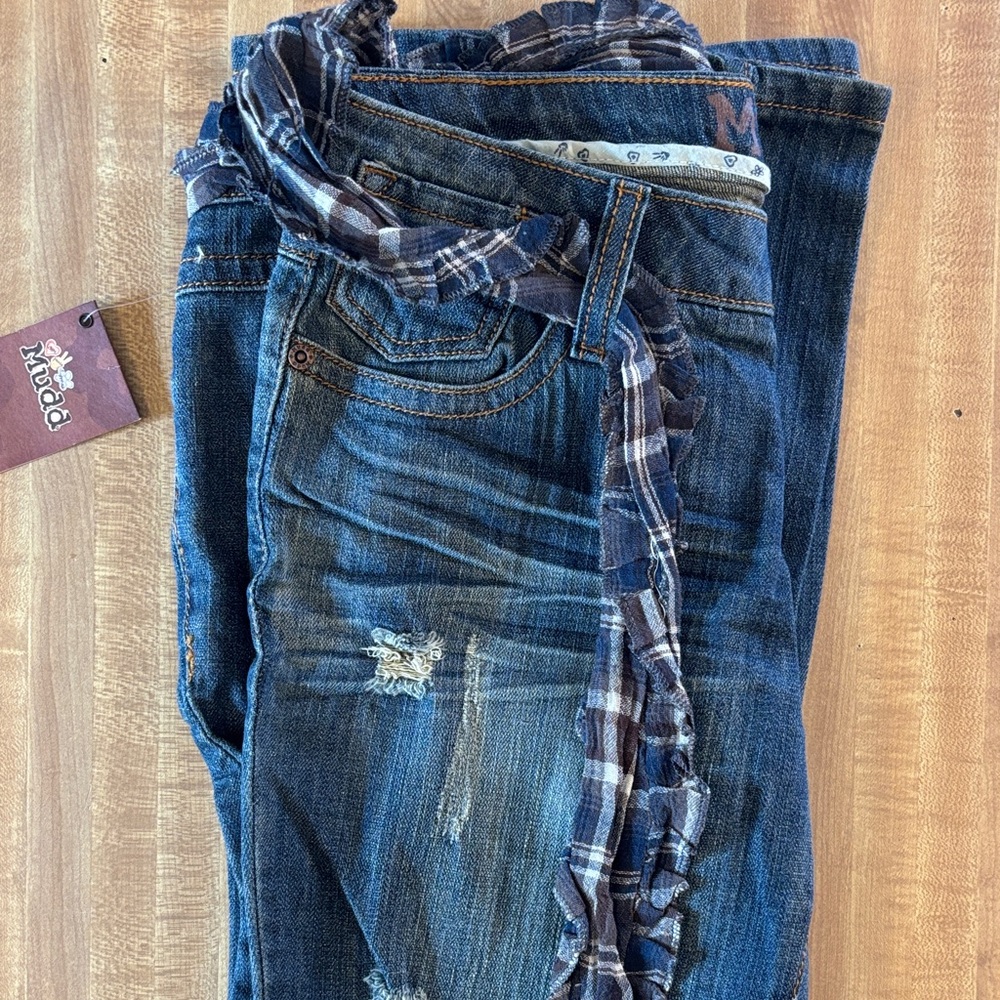 Mudd Dark Blue Flared Jeans for Women NWTS Size 9 Distressed - Picture 2 of 12